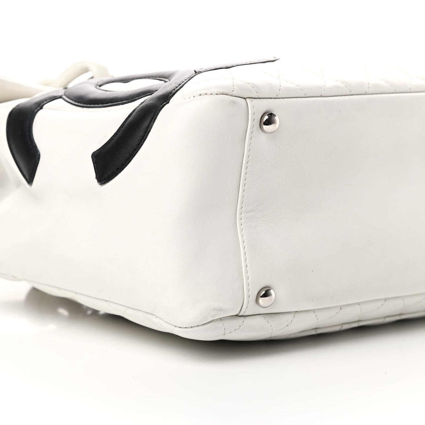 Calfskin Quilted Large Cambon Flap White Black