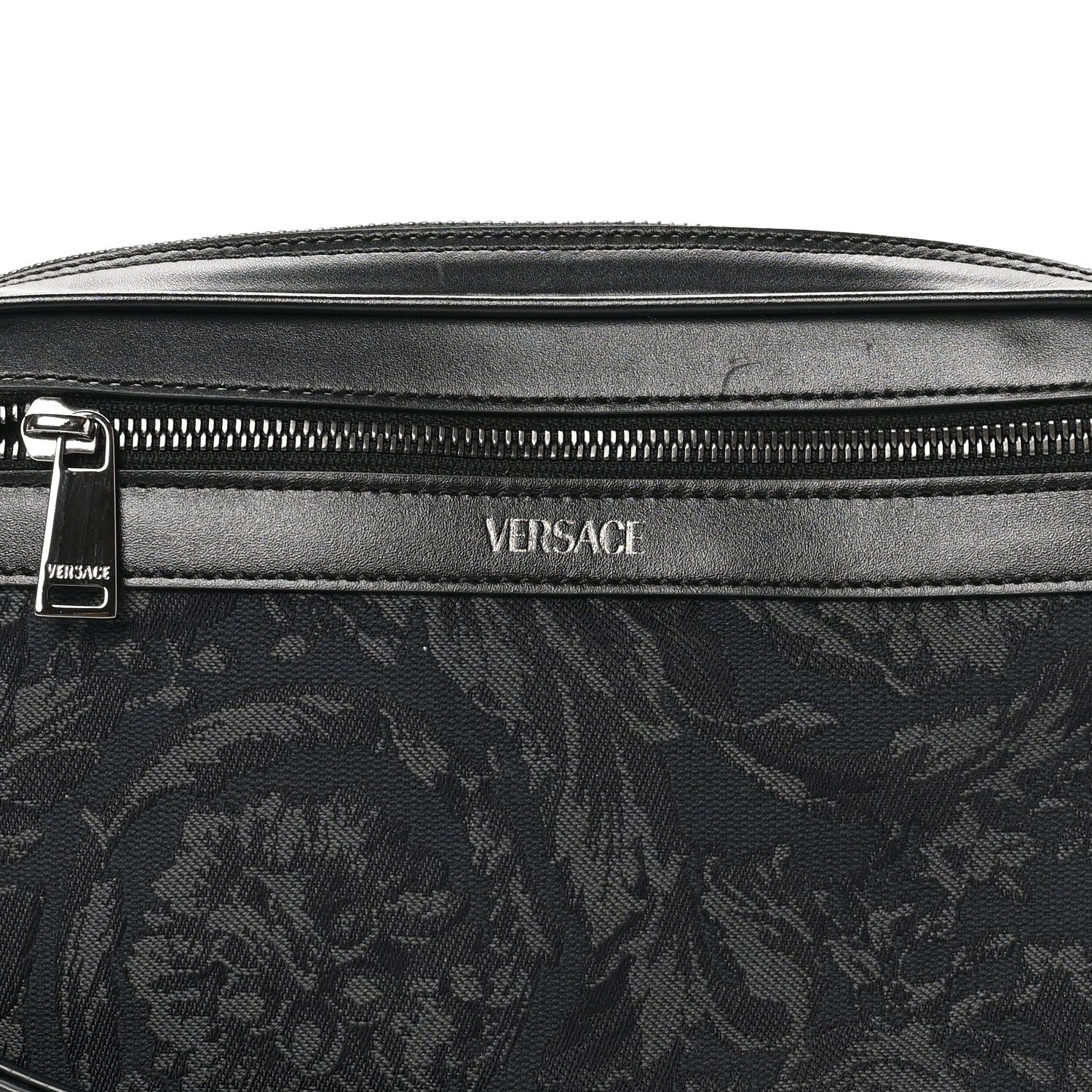 Versace Fabric Jacquard Calfskin Barocco Wristlet Pouch Black 7 of 10