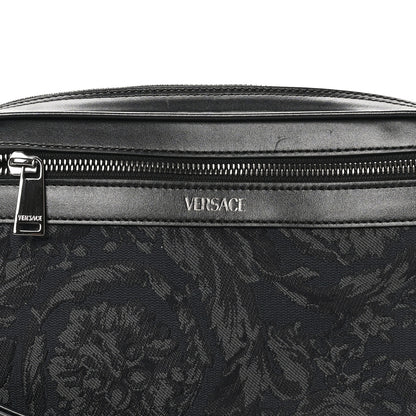 Versace Fabric Jacquard Calfskin Barocco Wristlet Pouch Black 7 of 10