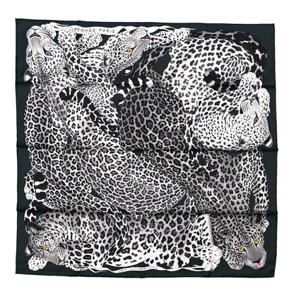 Hermes Silk Twill Lazy Leopardesses Scarf 90 Vert Black Gris 1 of 5