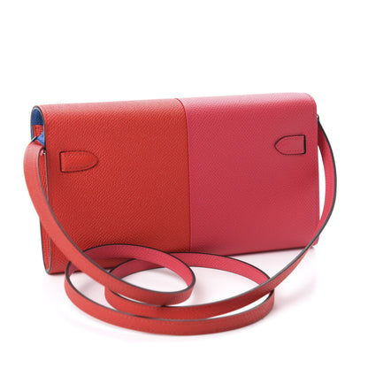 Hermes Epsom Tri-Color Kelly Wallet To Go Rouge De Coeur Rose Extreme Bleu Zanzibar 3 of 10