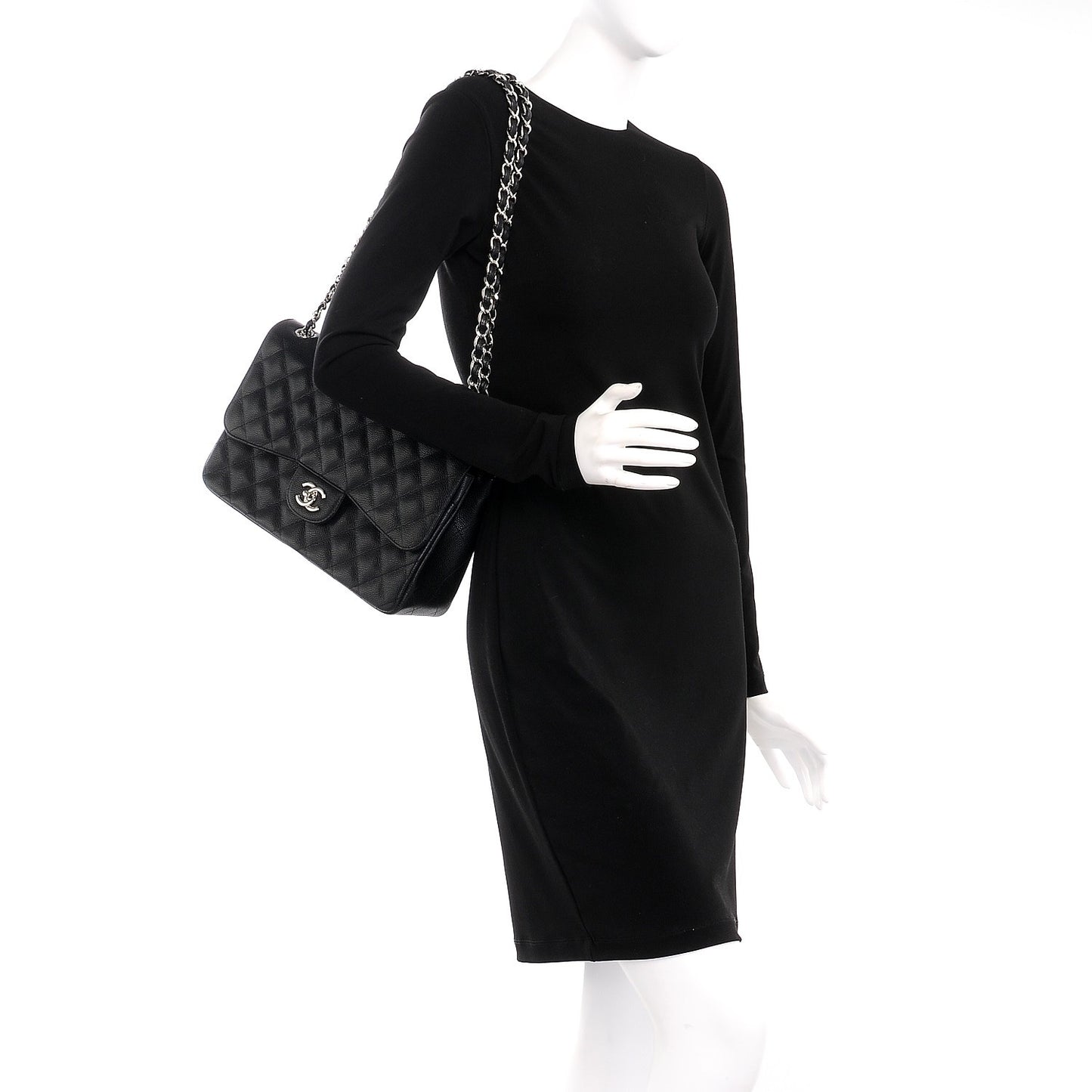 Caviar Quilted Jumbo Double Flap Black