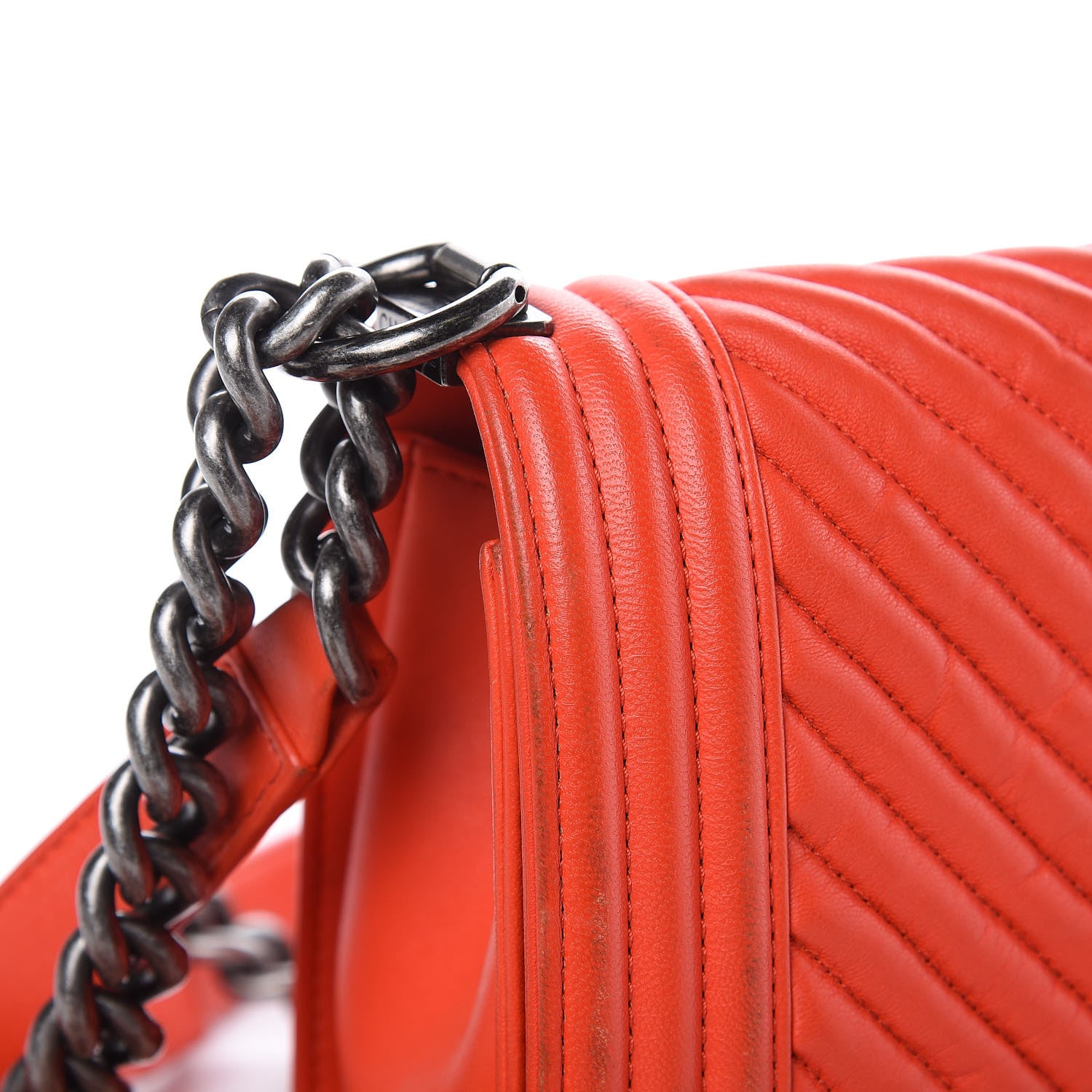 Chanel Wrinkled Lambskin Chevron Quilted Medium Boy Flap Orange 12 of 15