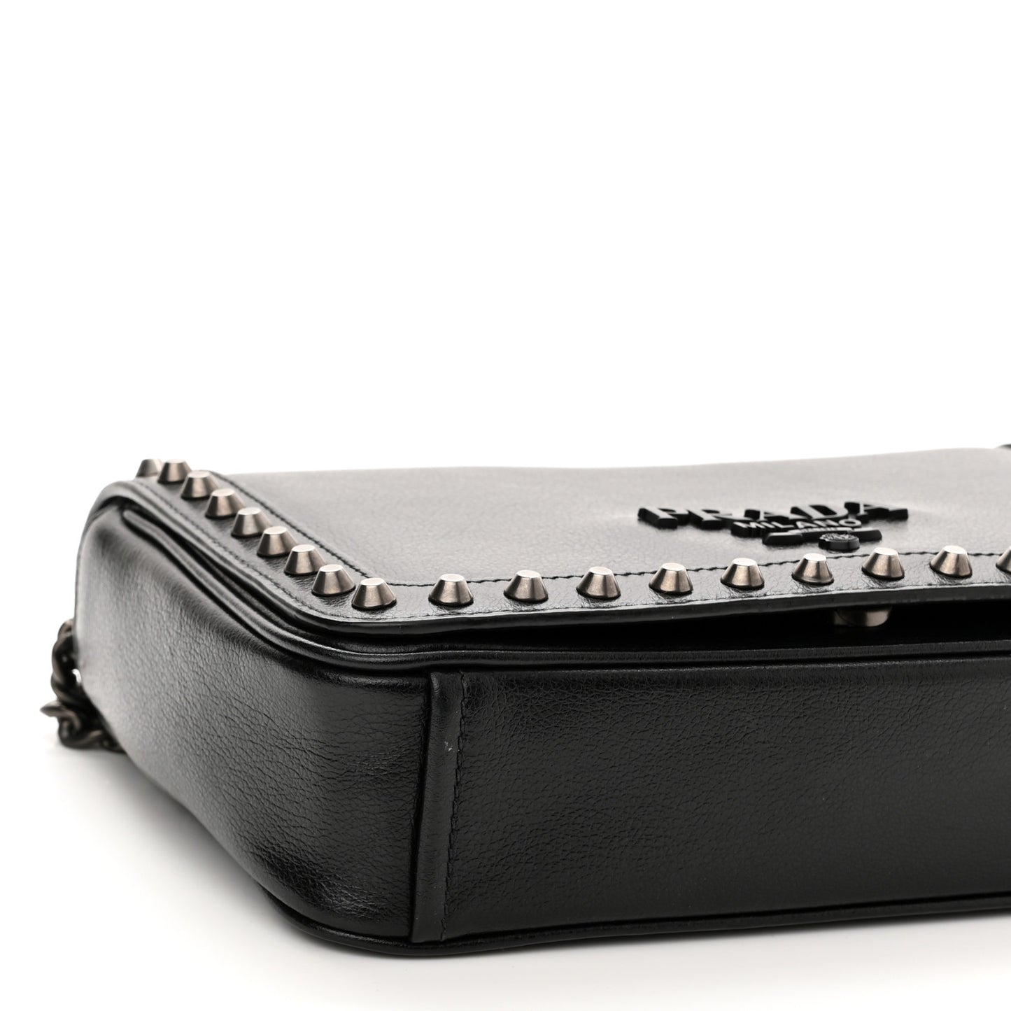 Glace Calfskin Studded Crossbody Black