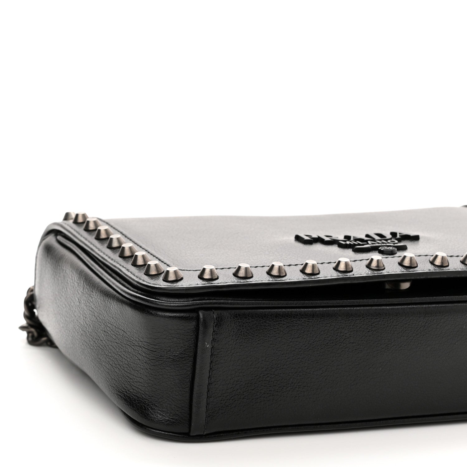 Prada Glace Calfskin Studded Crossbody Black 9 of 11