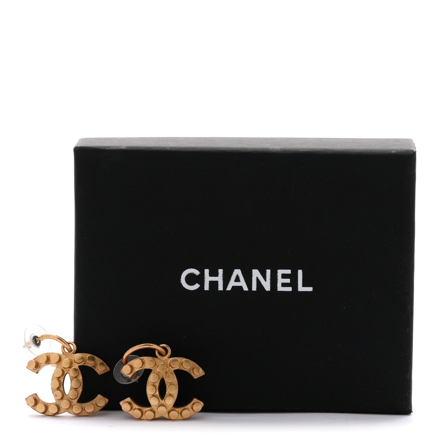 Metal Drop CC Earrings Gold