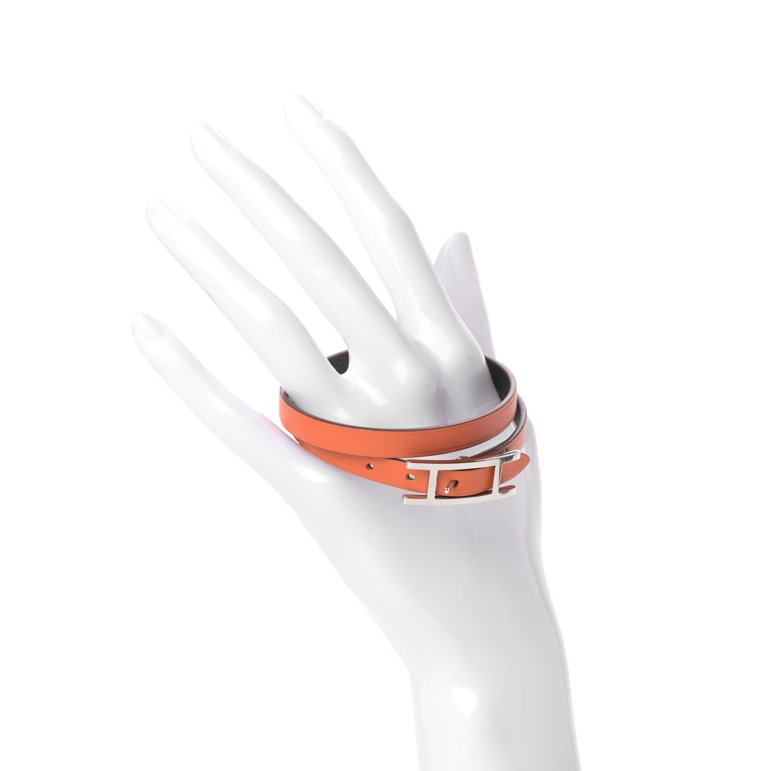 Hermes Swift Epsom Behapi Double Tour Bracelet T4 Orange Black 2 of 5