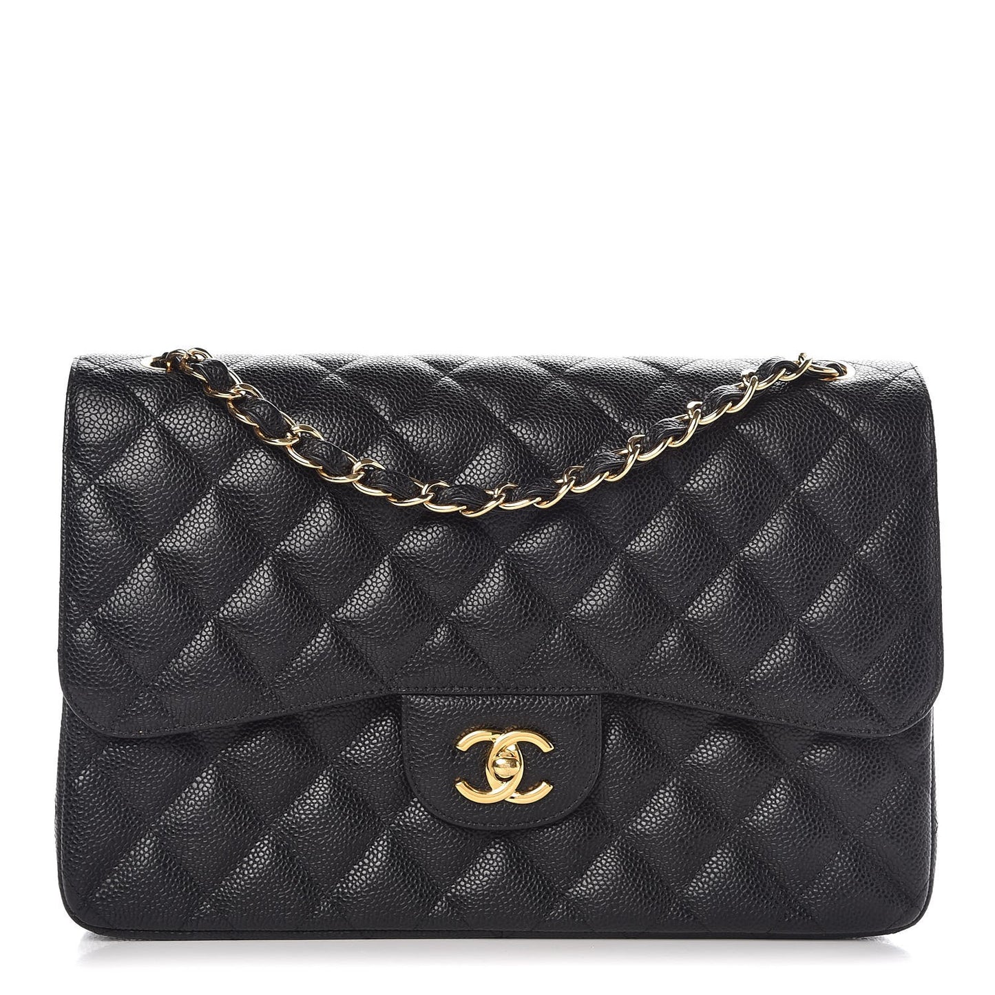 Caviar Quilted Jumbo Double Flap Black
