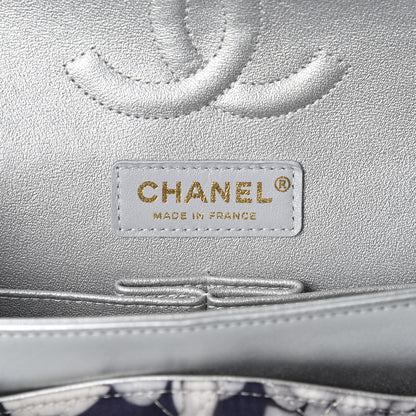Chanel Nylon Quilted Medium Cat Emoticon Double Flap Navy Grey Ecru 7 of 10