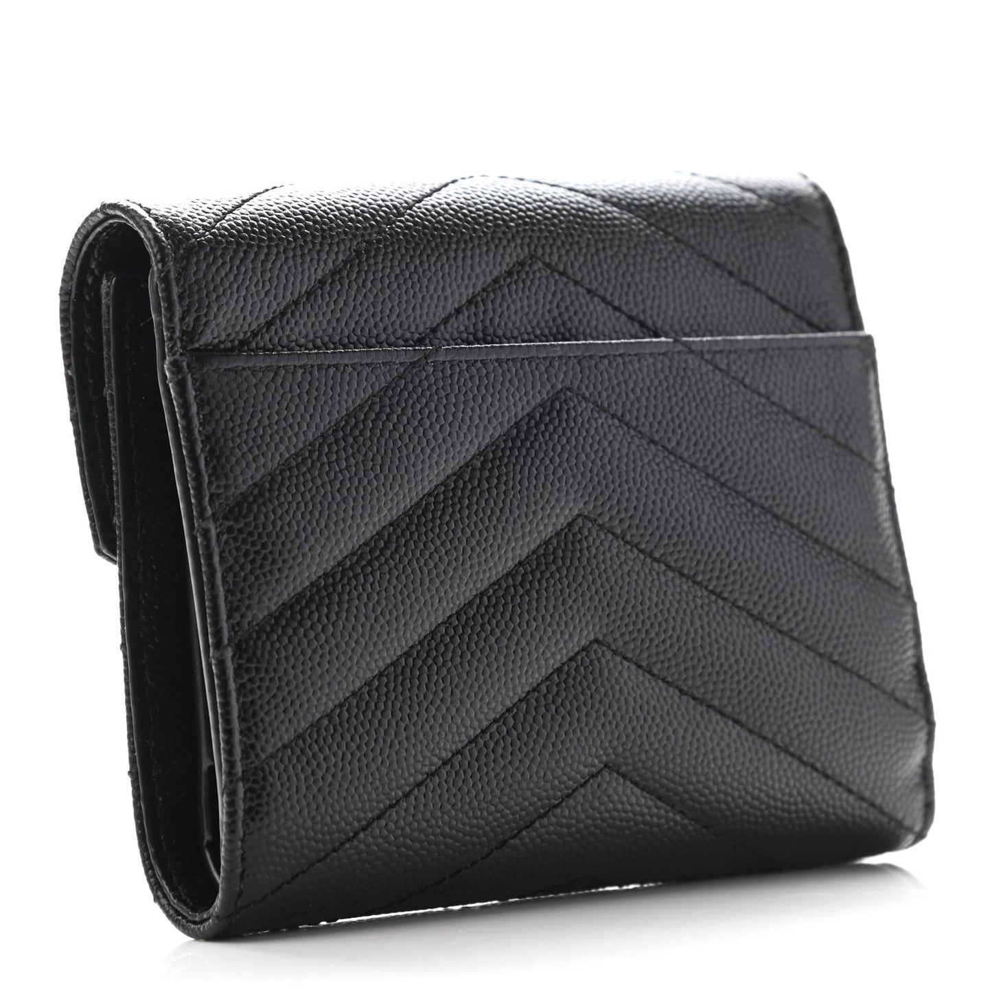Grain De Poudre Matelasse Chevron Monogram Compact Tri Fold Wallet Black