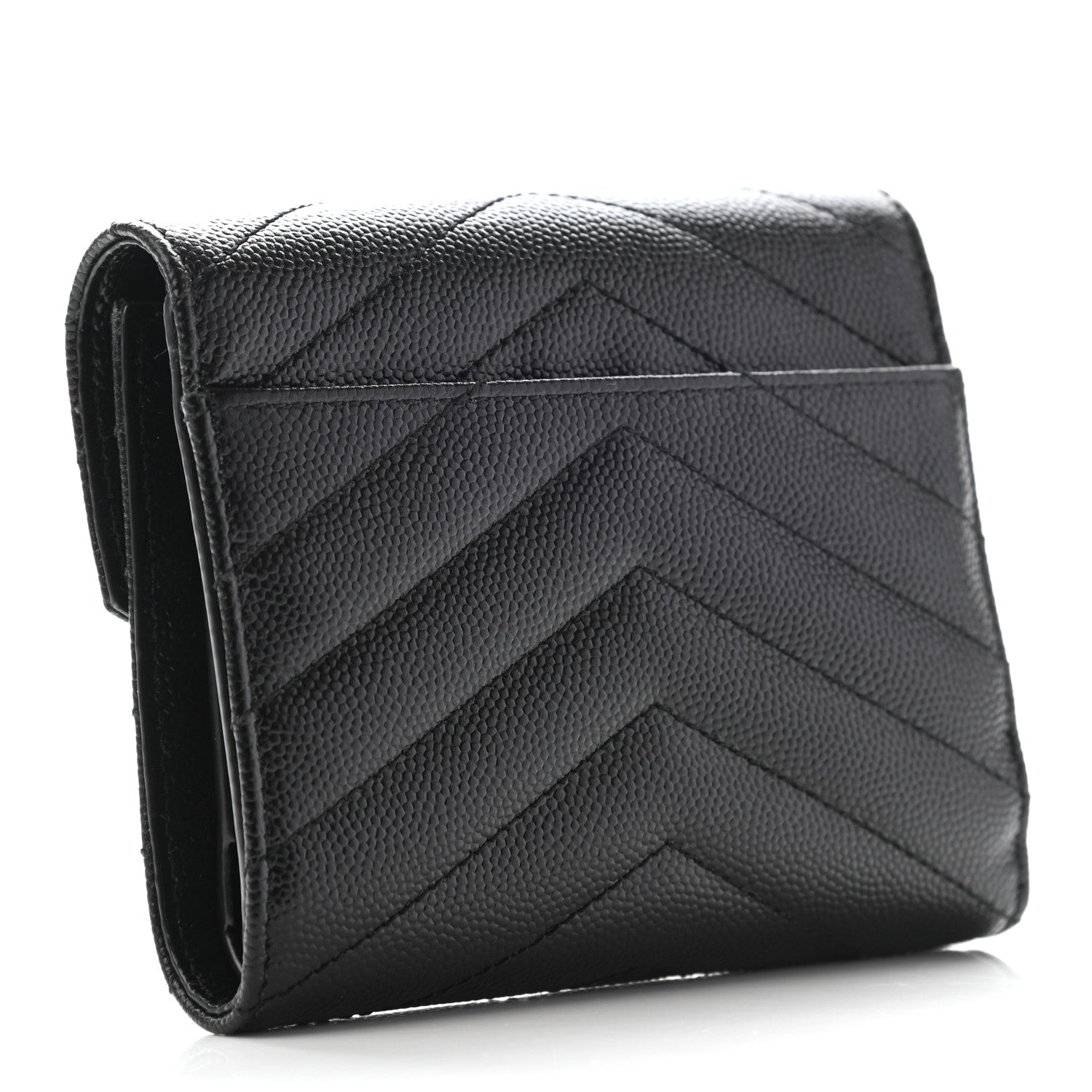 Saint Laurent Grain De Poudre Matelasse Chevron Monogram Compact Tri Fold Wallet Black 3 of 7
