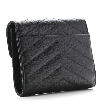 Saint Laurent Grain De Poudre Matelasse Chevron Monogram Compact Tri Fold Wallet Black 3 of 7