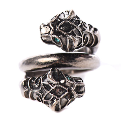Gucci Metal Swarovski Tiger Head Ring 7.25 Aged Silver Green 1 of 5