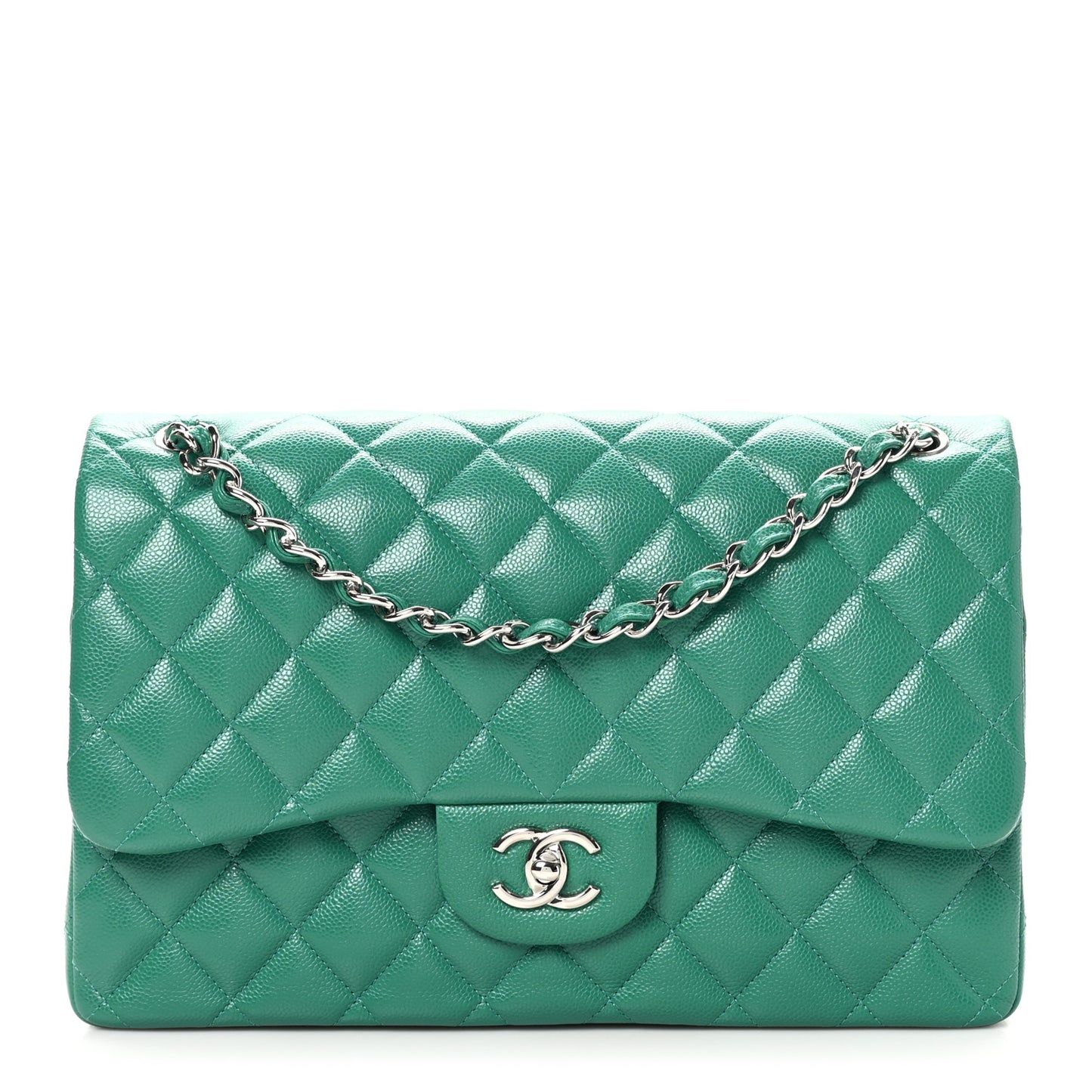 Caviar Quilted Jumbo Double Flap Green