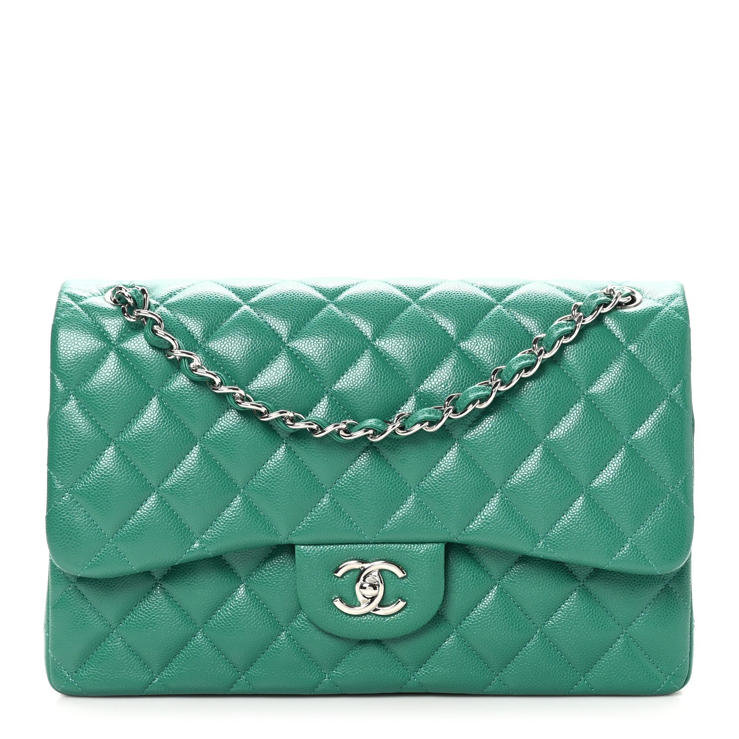 Chanel Caviar Quilted Jumbo Double Flap Green 1 of 10