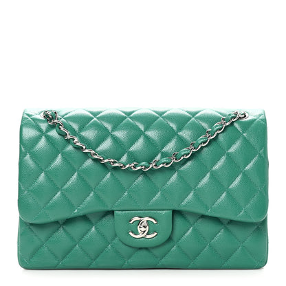 Chanel Caviar Quilted Jumbo Double Flap Green 1 of 10