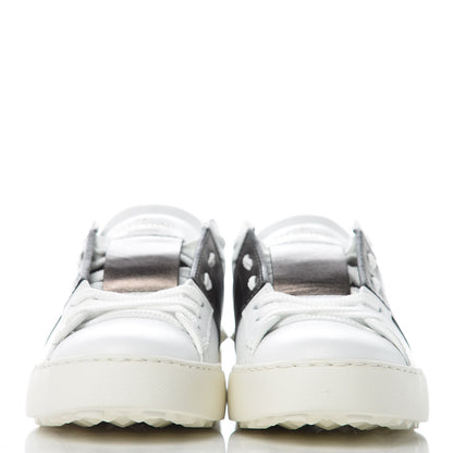 Valentino Garavani Calfskin Rockstud Open Sneakers 36.5 White Pewter 2 of 8