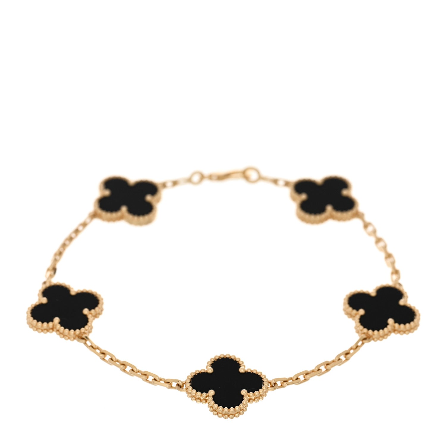 Van Cleef & Arpels 18K Yellow Gold Black Onyx 5 Motifs Vintage Alhambra Bracelet 1 of 4