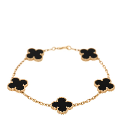 Van Cleef & Arpels 18K Yellow Gold Black Onyx 5 Motifs Vintage Alhambra Bracelet 1 of 4
