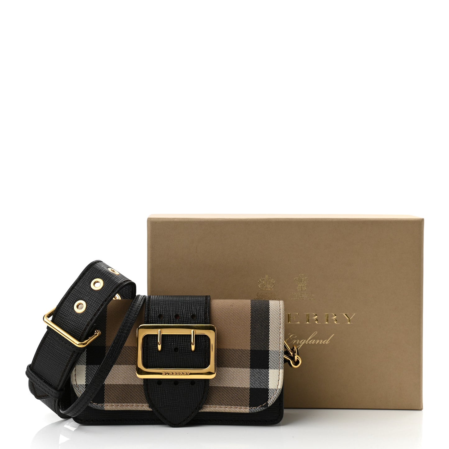 House Check Bridle Calfskin Small Madison Buckle Bag Black