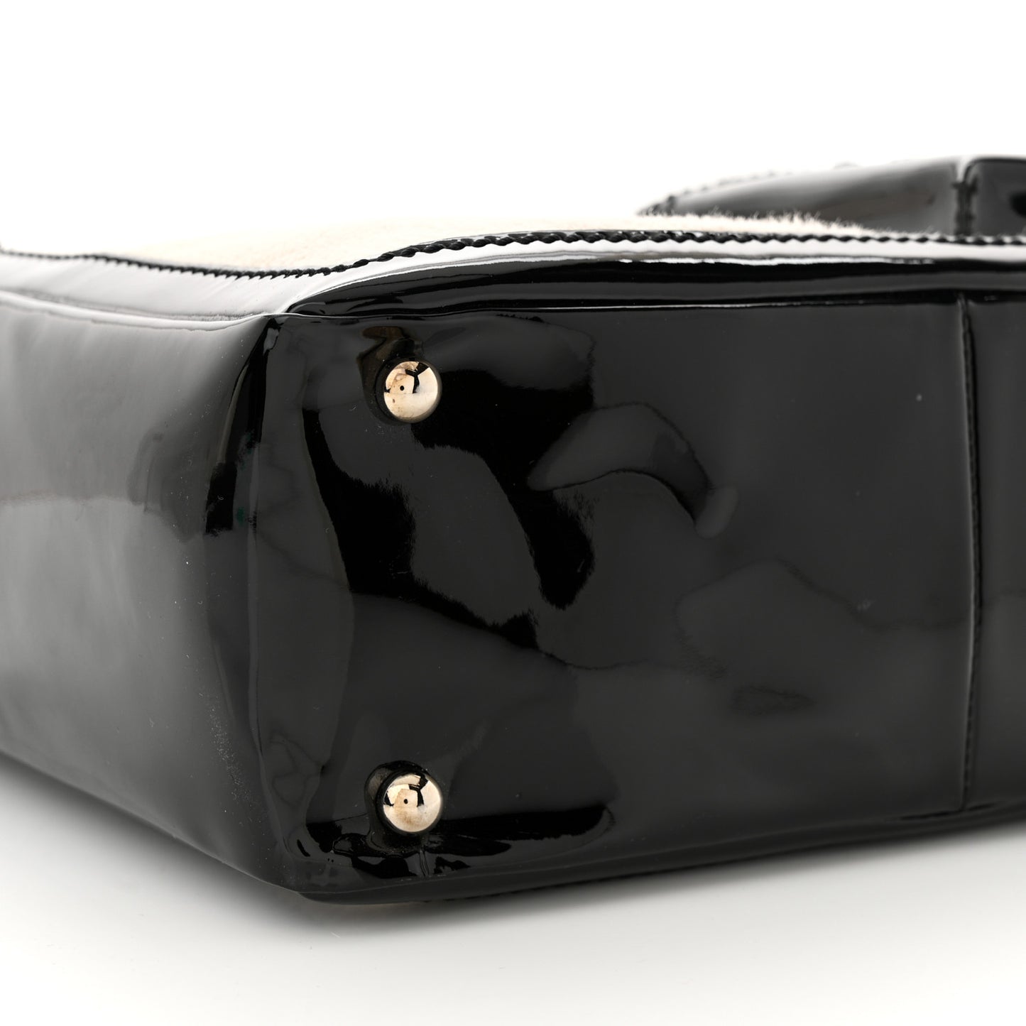 Patent Pony Hair Small Pocket Tote Black White