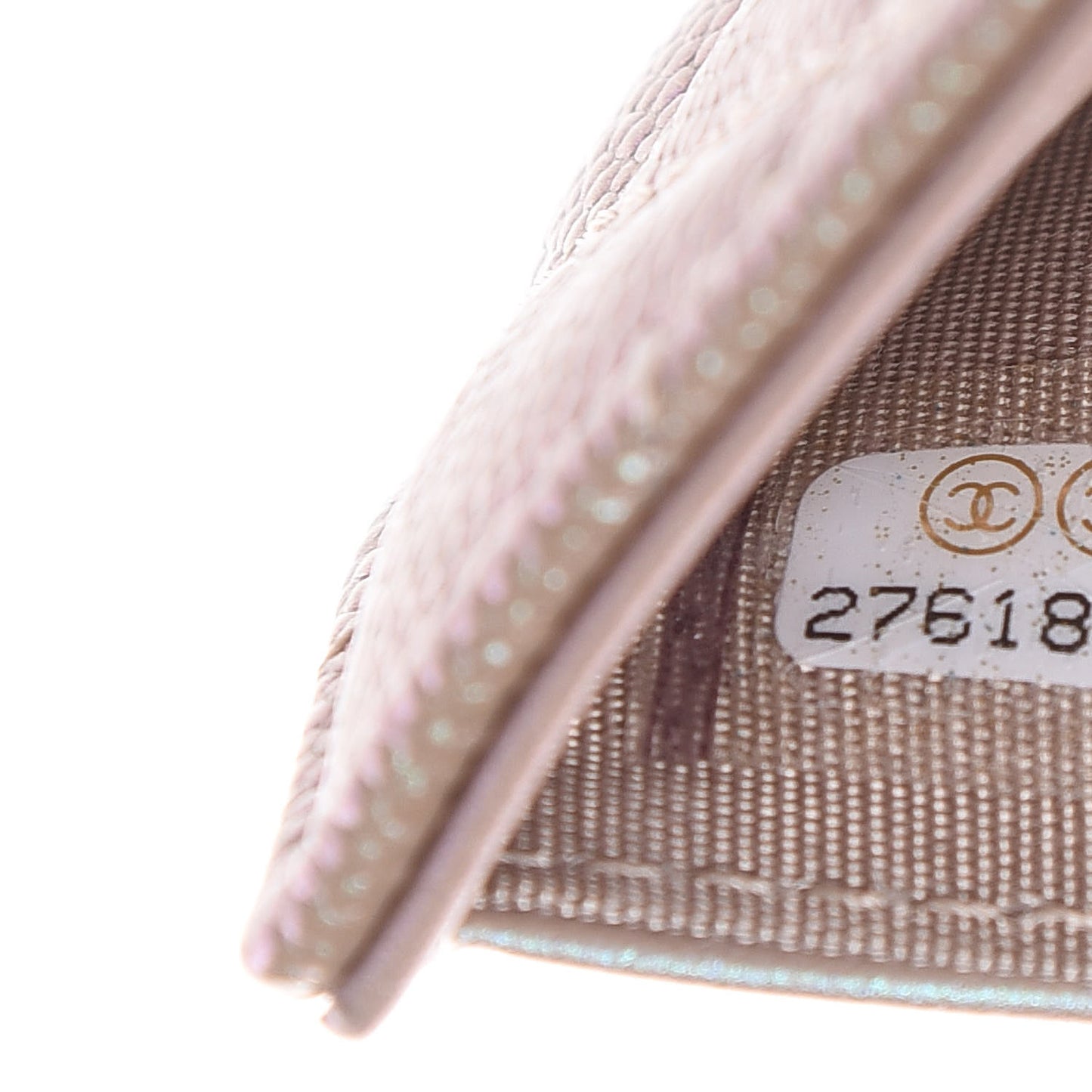 Iridescent Caviar Quilted Small Flap Wallet Beige