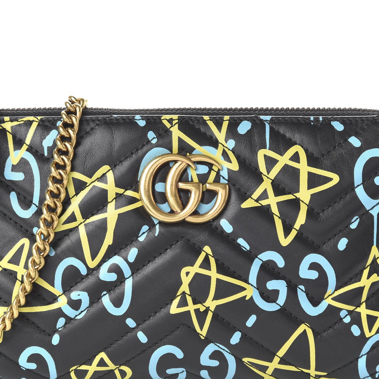 Calfskin Matelasse Printed Mini GucciGhost GG Marmont Chain Bag Black New Acquamarine