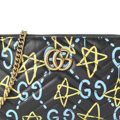 Gucci Calfskin Matelasse Printed Mini GucciGhost GG Marmont Chain Bag Black New Acquamarine 9 of 9
