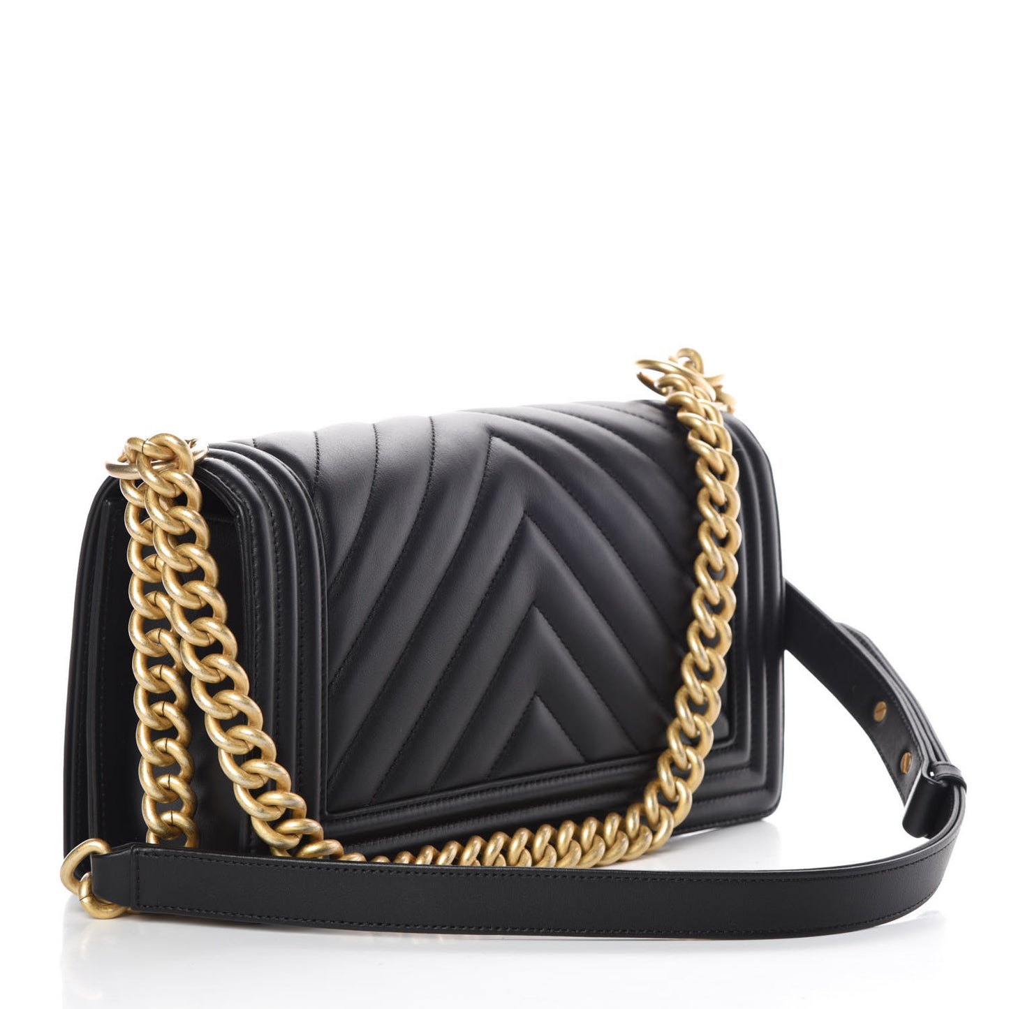 Calfskin Chevron Quilted Medium Boy Flap Black