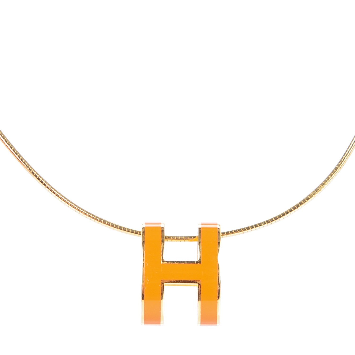 Hermes Lacquered Gold Pop H Pendant Necklace Orange 3 of 6