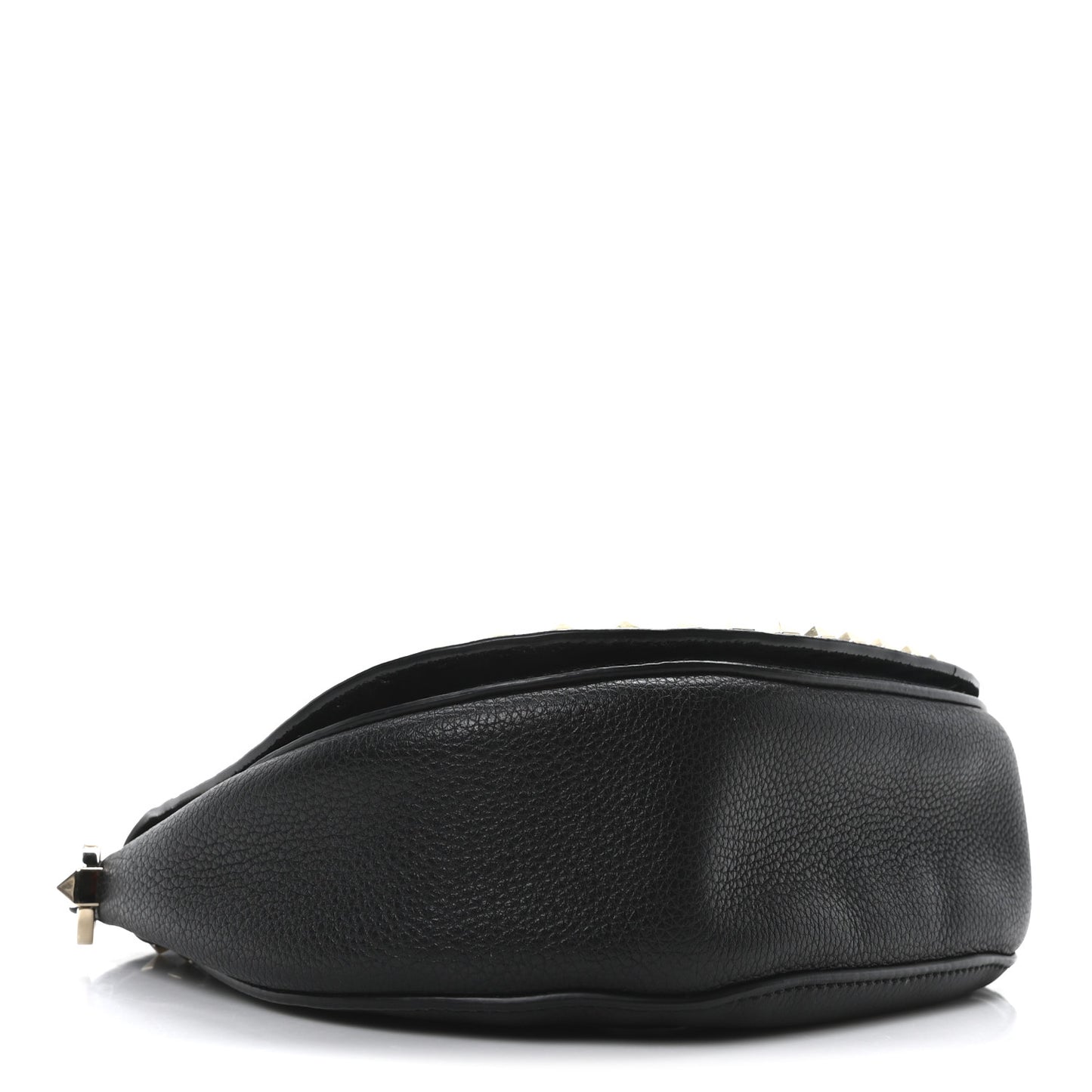 Pebbled Calfskin Rockstud Crossbody Saddle Bag Black