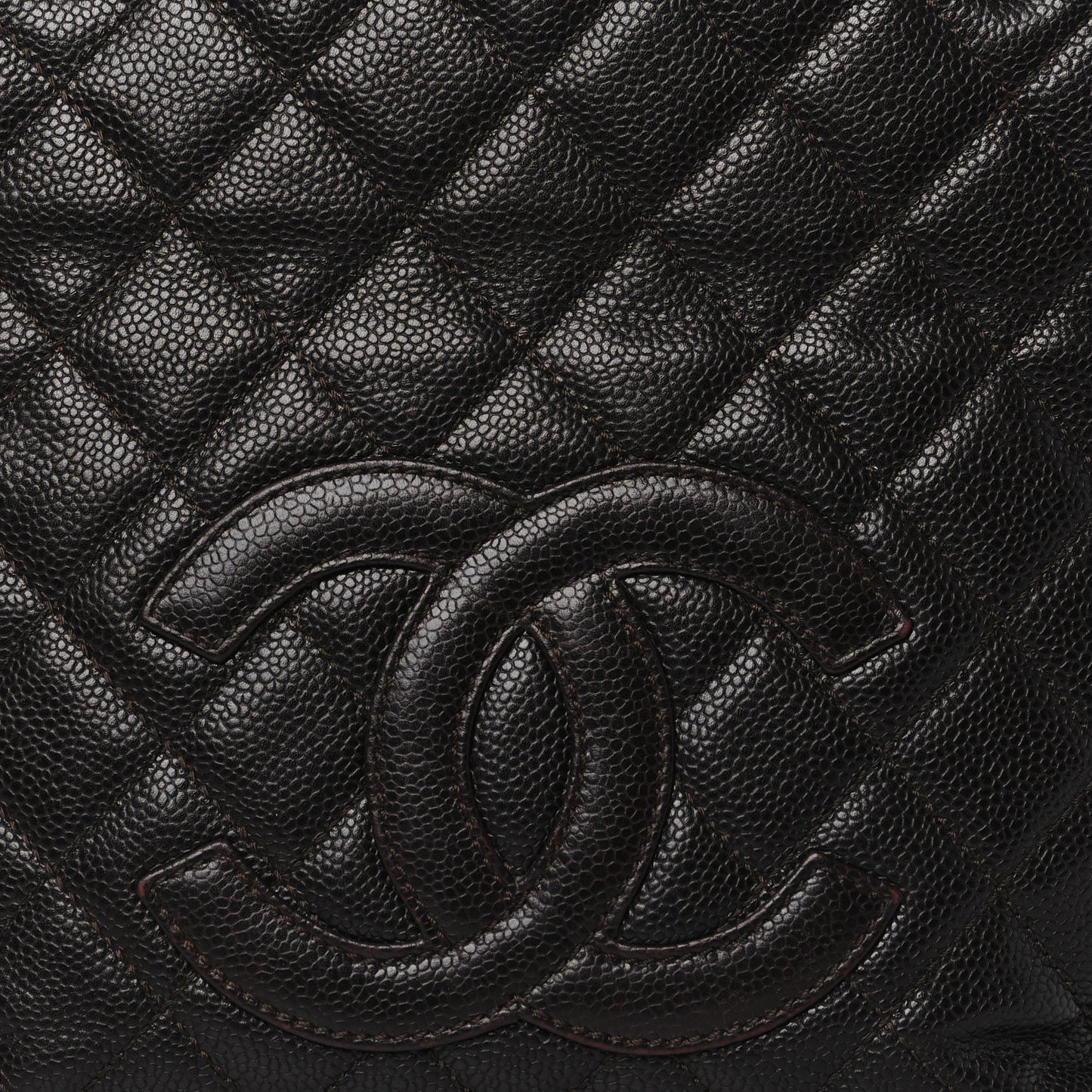 Caviar Quilted Petit Shopping Tote PST Dark Brown