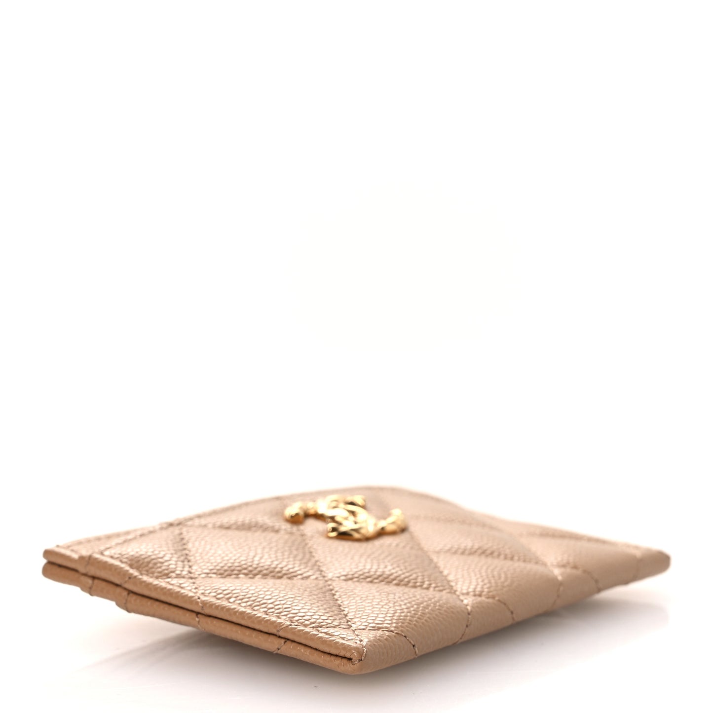 Caviar Quilted CC Card Holder Beige