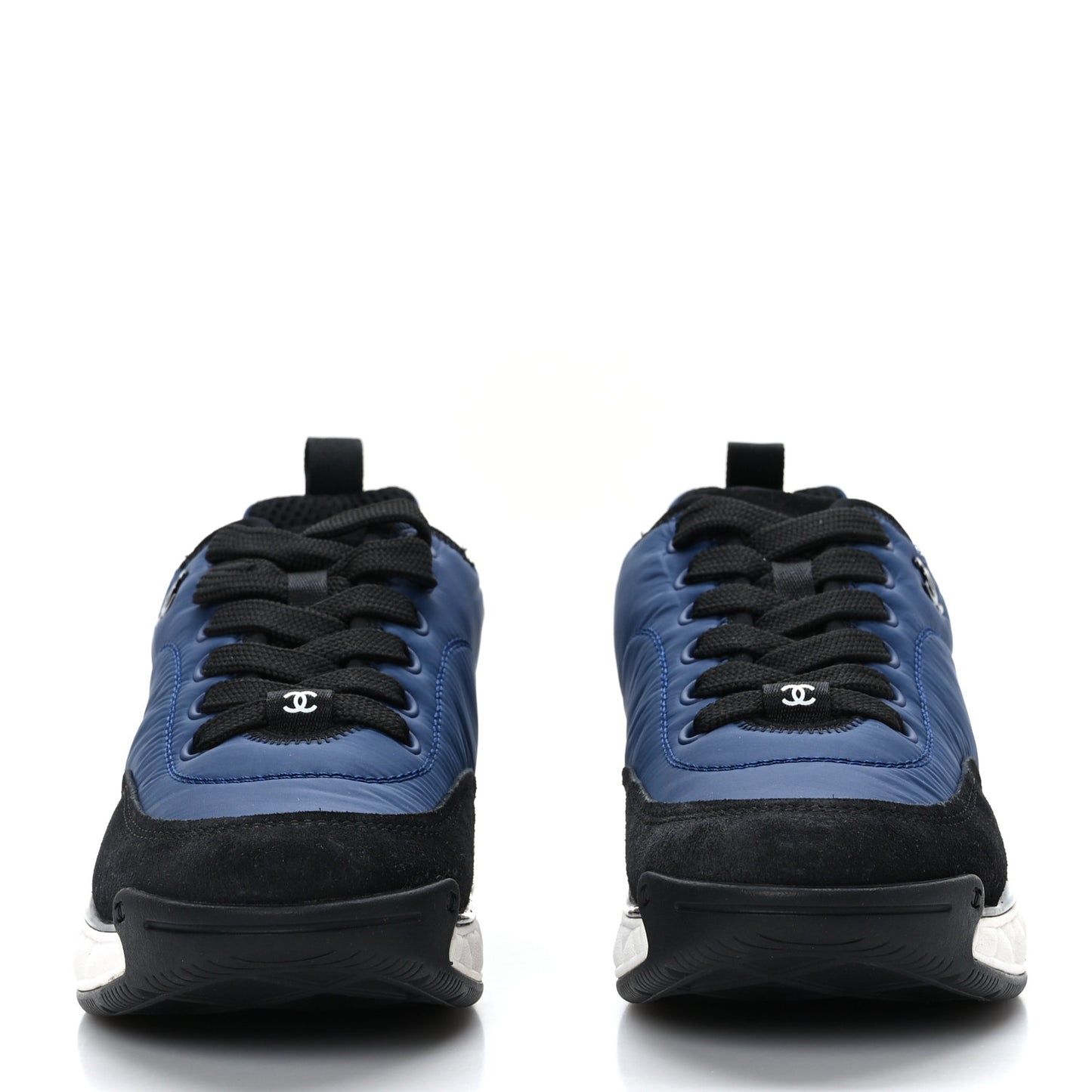 Nylon Suede Calfskin Womens Logo Sneakers Dark Navy Blue 37