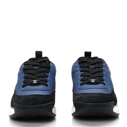 Chanel Nylon Suede Calfskin Womens Logo Sneakers Dark Navy Blue 37 3 of 7
