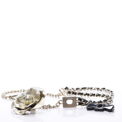 Chanel Glazed Calfskin CC Camellia Chain Necklace Gold Black 6 of 11