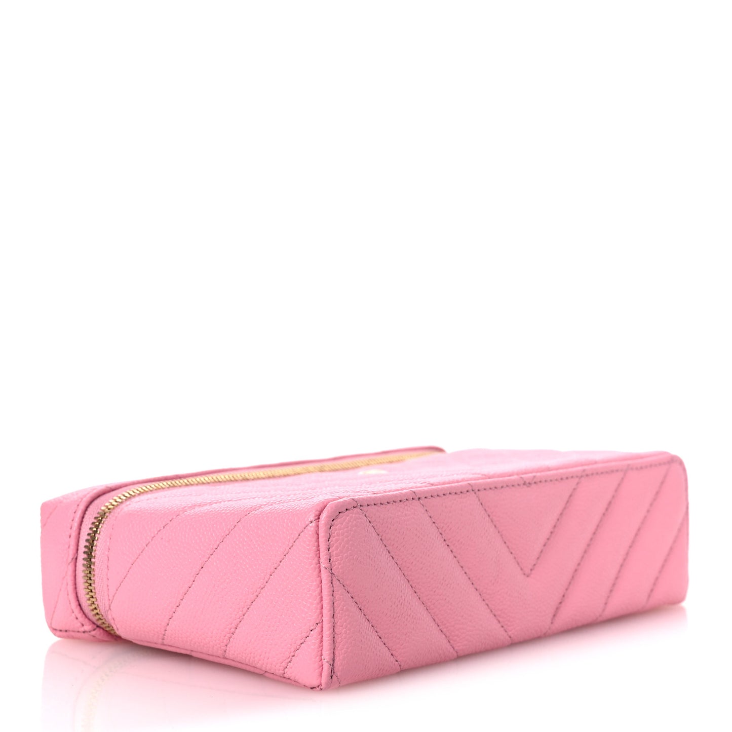 Shiny Caviar Quilted Sleek Chevron Vanity With Chain Rose