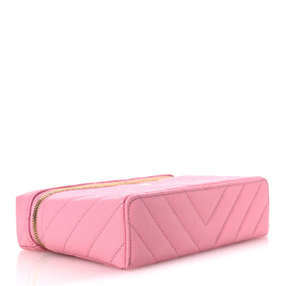 Chanel Shiny Caviar Quilted Sleek Chevron Vanity With Chain Rose 4 of 12