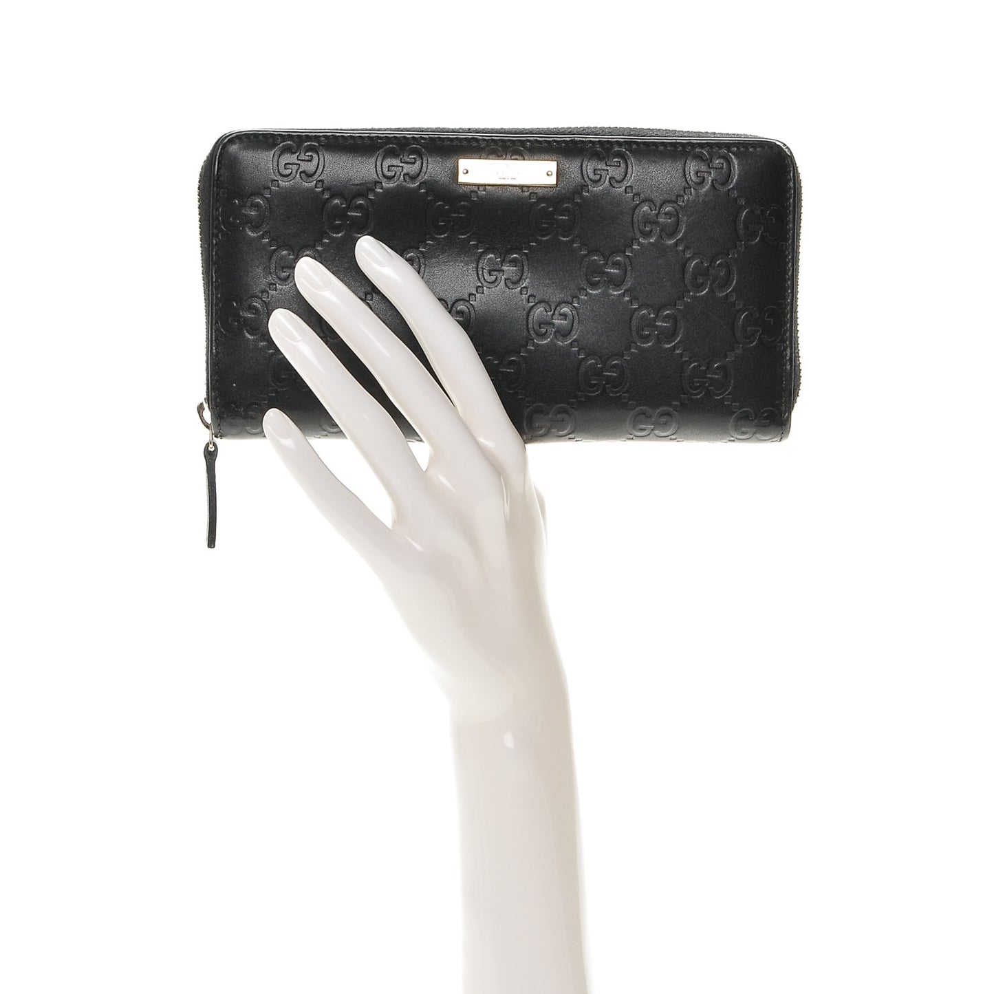 Guccissima Margaux Calfskin Metal Bar Zip Around Wallet Black