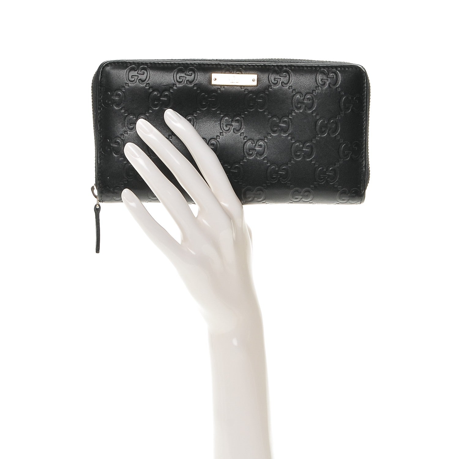Gucci Guccissima Margaux Calfskin Metal Bar Zip Around Wallet Black 2 of 6