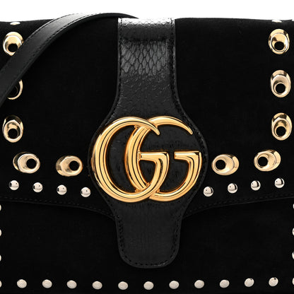 Gucci Suede Snakeskin Studded Medium Arli Flap Shoulder Bag Black 8 of 10