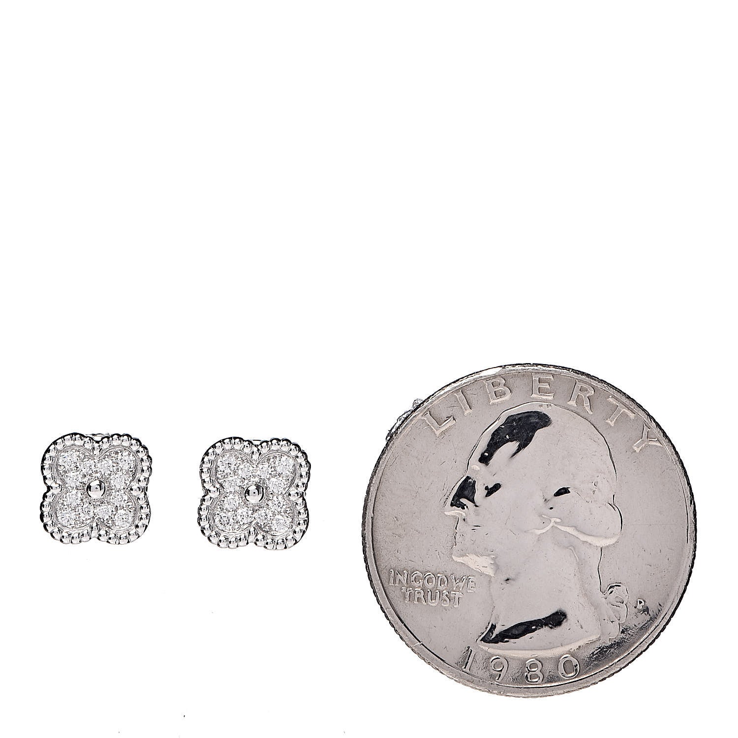 Van Cleef & Arpels 18K White Gold Diamond Sweet Alhambra Earrings 2 of 5