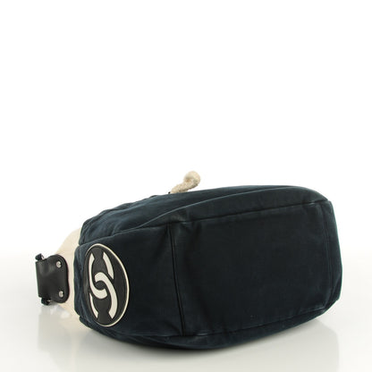 Chanel Canvas Calfskin CC Handbag Black White 4 of 7