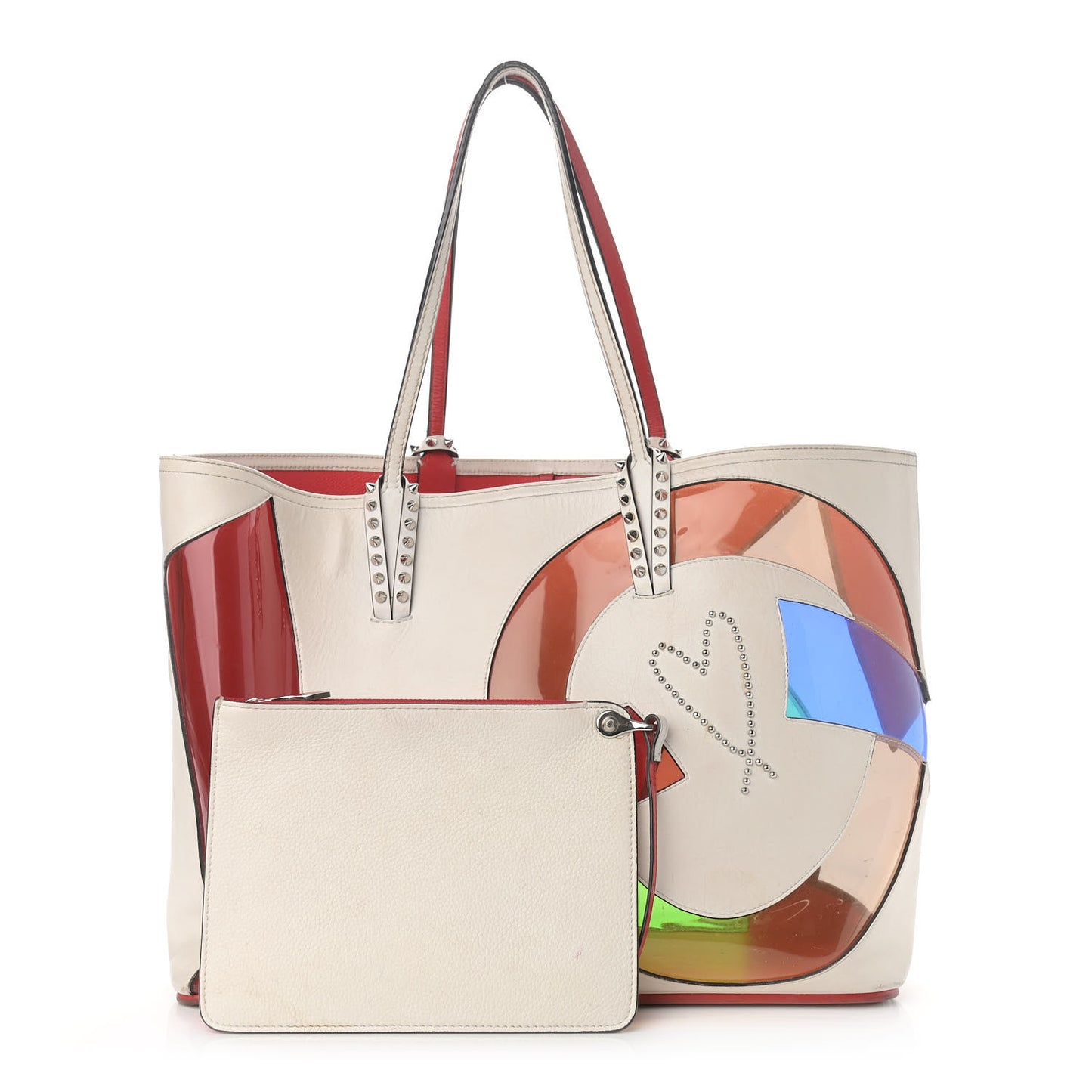 Calfskin PVC Love Spikes East West Cabata Tote Latte Multicolor