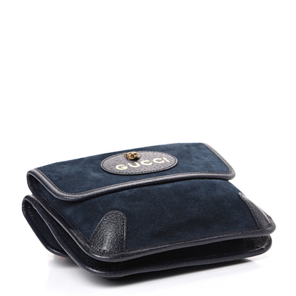 Gucci Suede Web Small Neo Vintage Double Flap Messenger Bag Blue 3 of 14