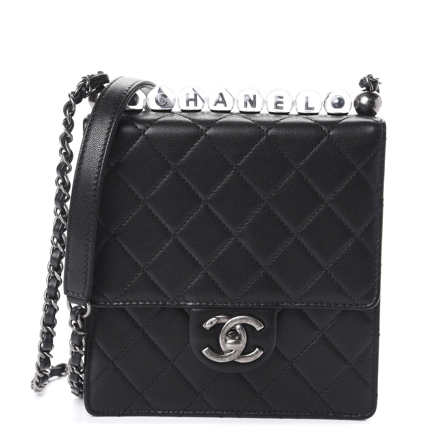 Chanel Goatskin Quilted Acrylic Beads Flap Black 1 of 10