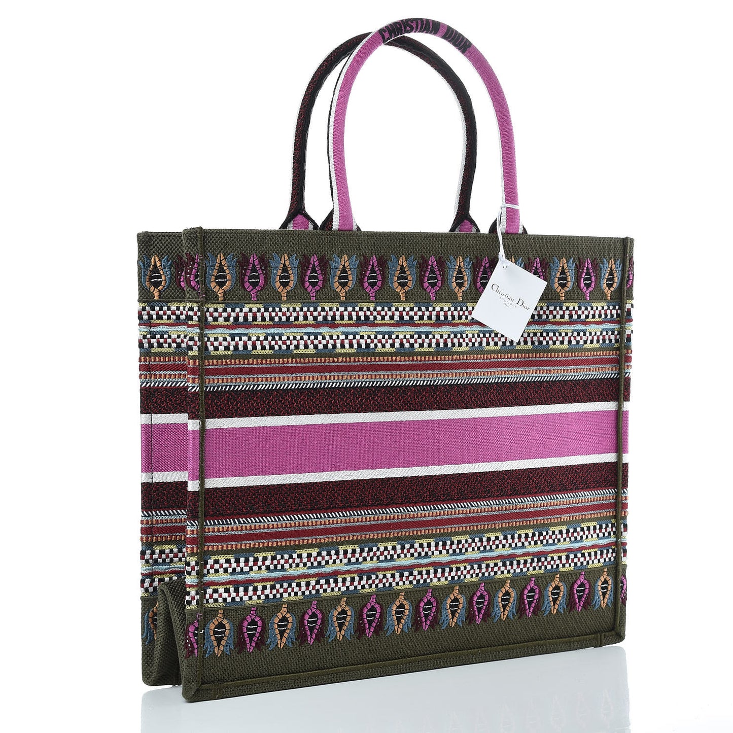 Canvas Embroidered Book Tote Olive Multicolor