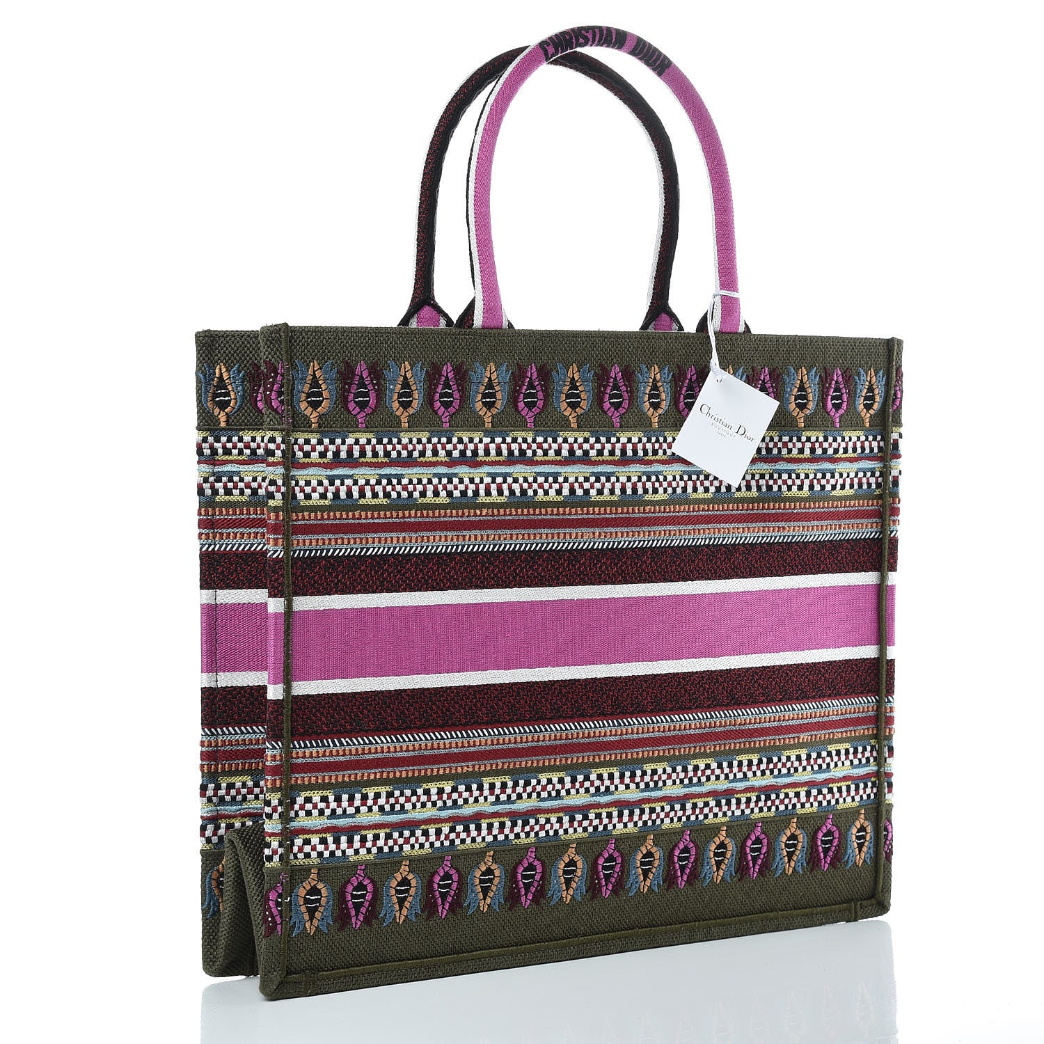 Christian Dior Canvas Embroidered Book Tote Olive Multicolor 3 of 8