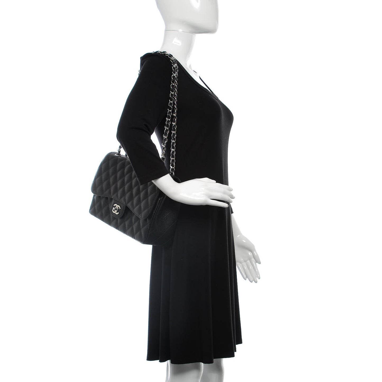 Caviar Quilted Jumbo Double Flap Black
