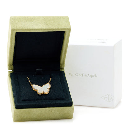 Van Cleef & Arpels 18k Yellow Gold Mother of Pearl Lucky Alhambra Butterfly Pendant Necklace 6 of 6